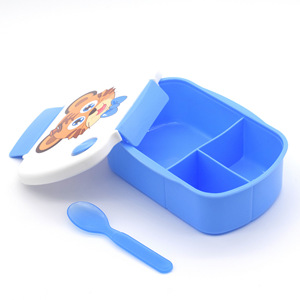 Cartoon Rectangular Plastic <b>Lunch</b> <b>Box</b> For Children With Spoon Powder Blue Lid Rectangle Shape - Product Image 4