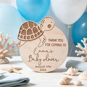 Letrero de Madera Grabado con Láser Personalizado con Forma de Tortuga Marina, Recuerdo <span class=keywords><strong>para</strong></span> Baby Shower, Regalo de Agradecimiento, Recuerdo Personalizado con Nombre y Fecha, Souvenir <span class=keywords><strong>para</strong></span> Fiesta - Product Image 4