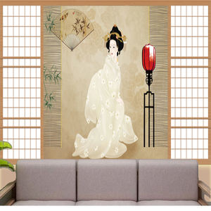 3D giapponese porta scorrevole ramè carta da parati ristorante Sashimi Sushi giapponese Kimono belle donne <span class=keywords><strong>legno</strong></span> venature murali - Product Image 4