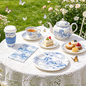 Vaisselle jetable personnalisée avec motif île côtière, serviettes et assiettes en papier portables pour <span class=keywords><strong>camping</strong></span>, fêtes et vacances - Product Image 1