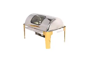 Buphex 723CGH-1 Rectangle Chafer Stainless Deluxe Roll Top Gold Chafing Dish For Catering Kitchen Hotel Restaurant Buffet