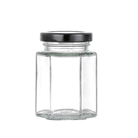 Grosir toples penyimpanan makanan heksagonal, toples kaca, Jam, madu, toples penyimpanan makanan dengan tutup logam, 100ml 180ml 280ml 380ml