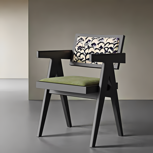Nordic Hotel Solid Wood Modern <strong>Velvet</strong> Upholstered Dining <strong>Chair</strong> with Armrests for <strong>Small</strong> Apartment and Restaurant Use - Product Image 1
