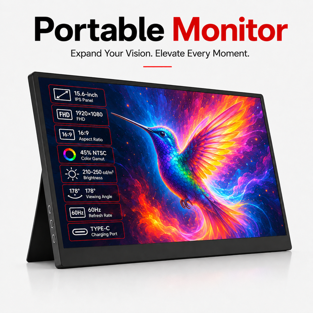 Manufacturer 15.6 Inch FHD IPS Built Adjustable Stand Dual Speakers External Display for Game Laptop Wireless Portable Monitor