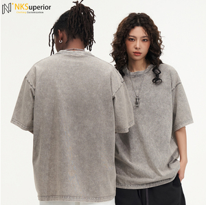 Ácido vintage lavado t-shirt para homens logotipo personalizado angustiado pesado 100% algodão em branco superdimensionado estilo casual tecido de malha - Product Image 3