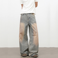 Pantalon décontracté tendance pour homme, style américain rétro, en denim délavé, coupe ample, jambe droite et large, longueur au sol