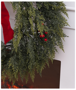 Handmade Artificial Cypress Leaf Christmas Wreath with Bowknot, Soft & Collapsible Fireplace Decoration for Christmas - Product Image 5