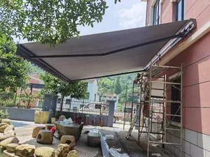 Pemasok Awning Ditarik Listrik Lengan Lipat Rantai Ganda 5M Proyeksi Kanopi Tenda