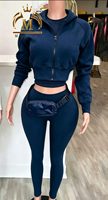 Özel kış kadın kırpma kapüşonlu ceket + gömlek üst + tayt eşleştirme 3 parça Set egzersiz Joggers üç parçalı Set kadın kıyafetler