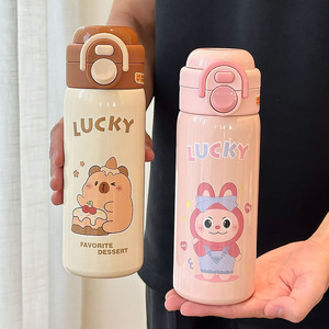 Termo de Acero Inoxidable Lucky Rabbit 316 para Niños, Uso Escolar, Tapa Abatible Portátil con Pajita, Color Azul - Product Image 3