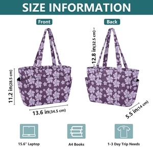 Sacs à main de la collection Aloha, impression personnalisée, fleurs hawaïennes, polyester matelassé, grande capacité, fermeture éclair, sacs fourre-tout réutilisables pour femmes - Product Image 3