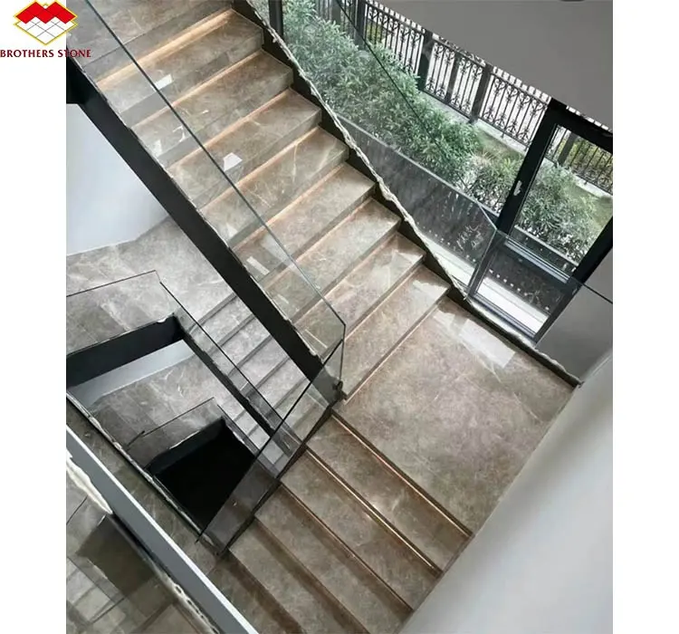 Modern Grey Marble Stair Low Price Anti Slip Stair Steps Marble Staircase Tiles