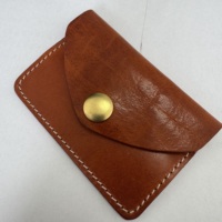 Dompet Kartu Kulit Asli Buatan Tangan Vintage Berlapis Lilin, Kulit Sapi Asli, Kancing Kuningan, Jahitan, Dompet Mini Pendek Portabel Pria & Wanita
