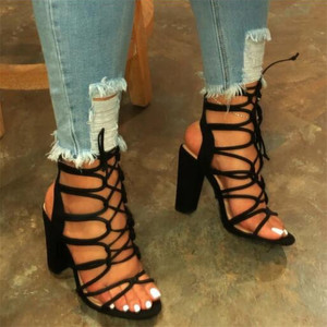 Fashion <b>Women's</b> Sandals Casual Sandals for <b>Women</b> Open Toe Chunky Heel Lace-<b>Up</b> High-Cut Upper Ladies Sandals R1430 - Product Image 5