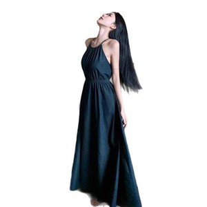 Women's Summer Vacation Beach Dress Off Shoulder Sleeveless Floor Length Empire Waist Solid Color Breathable Dress - Product Image 5
