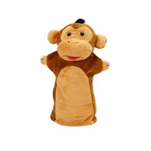Peluş yumuşak kahverengi maymun buddy el parmak kuklası oyuncaklar
