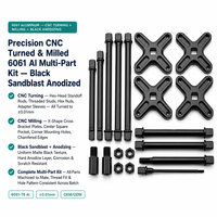 Kit multi-pièces en alliage d'aluminium usiné CNC sur mesure, anodisé noir, comprenant support croisé, entretoises, tiges et écrous hexagonaux, pour usinage OEM