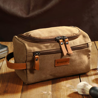 Sac de toilette de voyage pour homme en toile écologique avec accents en cuir, fermeture éclair, grande capacité, personnalisable