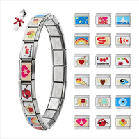 Bracelet unisexe personnalisé en acier inoxydable 9 mm, style chaîne de moto, avec breloques italiennes florales, maillons modulaires extensibles pour la création de bijoux DIY