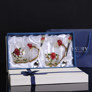 Creative Luxury Glass Coffee & Tea <b>Mug</b> Set Spoon Colorful Transparent Blue Rose Design Heat Resistant High Quality for Presents - Product Image 4