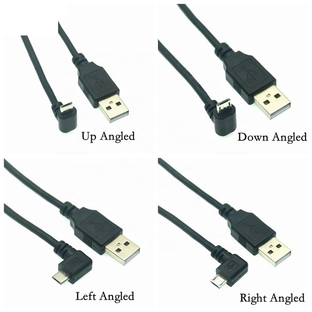 Short Straight USB 2.0 Male to Left Angle Micro USB 3A Fast Charging Cable with Pure Copper Conductor PVC Jacket Foil Shielded