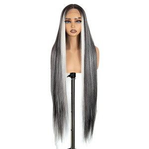 Perruques synthétiques à dentelle frontale FREEDOM pour femmes, modèle L-STRAIGHT, 38 pouces de long, lisses, pour cosplay brun, blond, rose, rouge, blanc - Product Image 1