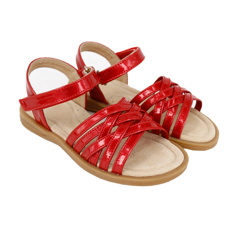 Sandalias de cuero para niñas, zapatos de verano, color rojo, de