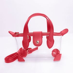 Sac bandoulière vintage en PVC transparent personnalisé pour femme, mini sac de voyage à fermeture éclair, sac de plage réutilisable, imperméable, rouge - Product Image 1