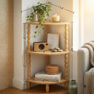 3-Tier Solid Wood <strong>Corner</strong> <strong>Console</strong> <strong>Table</strong> Open Shelves Modern Display Storage Rack for Living Room Home Office Garage Grey Green - Product Image 1