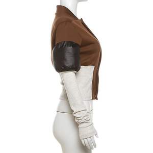 เสื้อแจ็คเก็ตครอปผู้หญิงแบบแพทช์เวิร์ค รุ่นคัสตอม ปี 2026 แขนหนัง PU คอตั้ง สไตล์ลำลองสำหรับฤดูหนาว เสื้อโค้ทสตรีทแวร์ แขนยาวเต็มตัว - Product Image 2