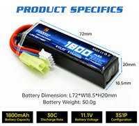 Batterie PONFLY 30C 3S 11.1V 1800mAh pour pistolet à billes Airsoft, petite batterie Lipo rechargeable Tamiya pour accessoires de pistolet à billes