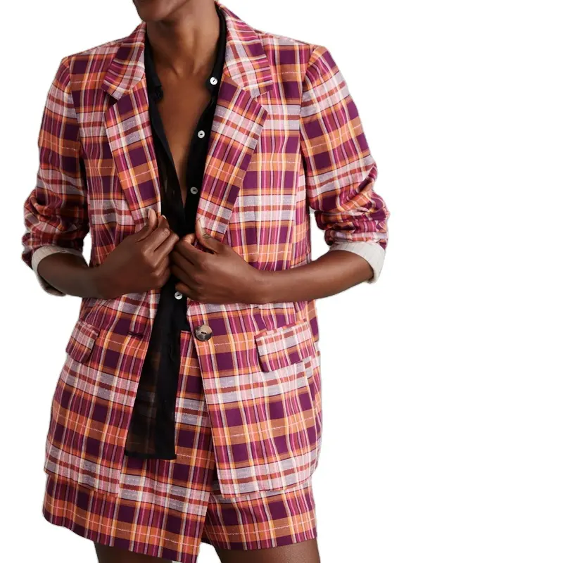 Streetwear Single Breasted Red Plaid Women Blazer Autumn Jacket 2022 Casual Fashion All-Match Pockets Female V-neck Suits Coat