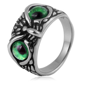 yunnique Owl <b>Titanium</b> Steel <b>Ring</b> Blue Eyes Animal Design Unisex Fashion Jewelry Halloween Party Accessory - Product Image 3