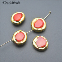 Corail rouge à la mode rond forme irrégulière 16mm plaqué or perles en vrac pour la fabrication de bijoux collier Bracelet
