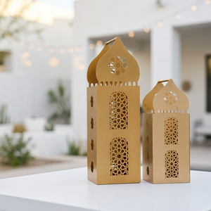 Faroles de Metal Dorado con Forma de Mezquita Marroquí, con Recortes Intrincados, Hechos a Mano, Decoración para el Hogar para el Ramadán - Product Image 6