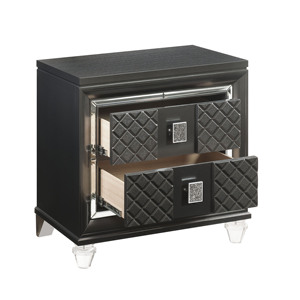 Metallic Grey 2-<b>drawer</b> Nightstand With Quilted Design And Crystal Feet - Product Image 3