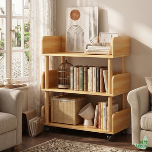 Étagère mobile autoportante <span class=keywords><strong>à</strong></span> 3 niveaux avec garde-corps latéral et <span class=keywords><strong>roulettes</strong></span> verrouillables, anti-chute et facile <span class=keywords><strong>à</strong></span> déplacer, pour utilisation en baie vitrée, chariot de rangement décoratif - Product Image 4