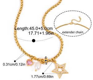 Collar Vintage con Dijes Dorados en Forma de Trio, Acero Inoxidable con Estrella, Perla y Corazón, Joyería Delicada de Estilo Boho para Mujer - Product Image 4