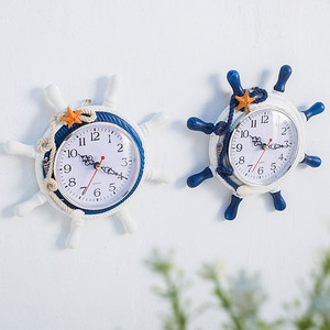 Mediterranean Helmsman Wall <b>Clock</b> Round Pine Quartz Battery Powered Home Decor - Product Image 1