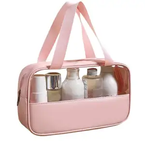 促销防水毛巾黄麻化妆包透明透明Pvc粉色化妆包及盒