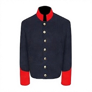 Men's Vintage Wool Coated Quilted <b>Jacket</b> Stand Collar Button Front Breathable <b>Waterproof</b> Winter <b>Red</b> Cuff Uniform Outerwear - Product Image 3