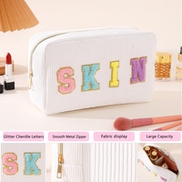 Grande Capacité Portable Chenille Lettre Patch Brodé Cosmétique Sac De Rangement Multifonctionnel Articles De Toilette Mode Trousse De Maquillage