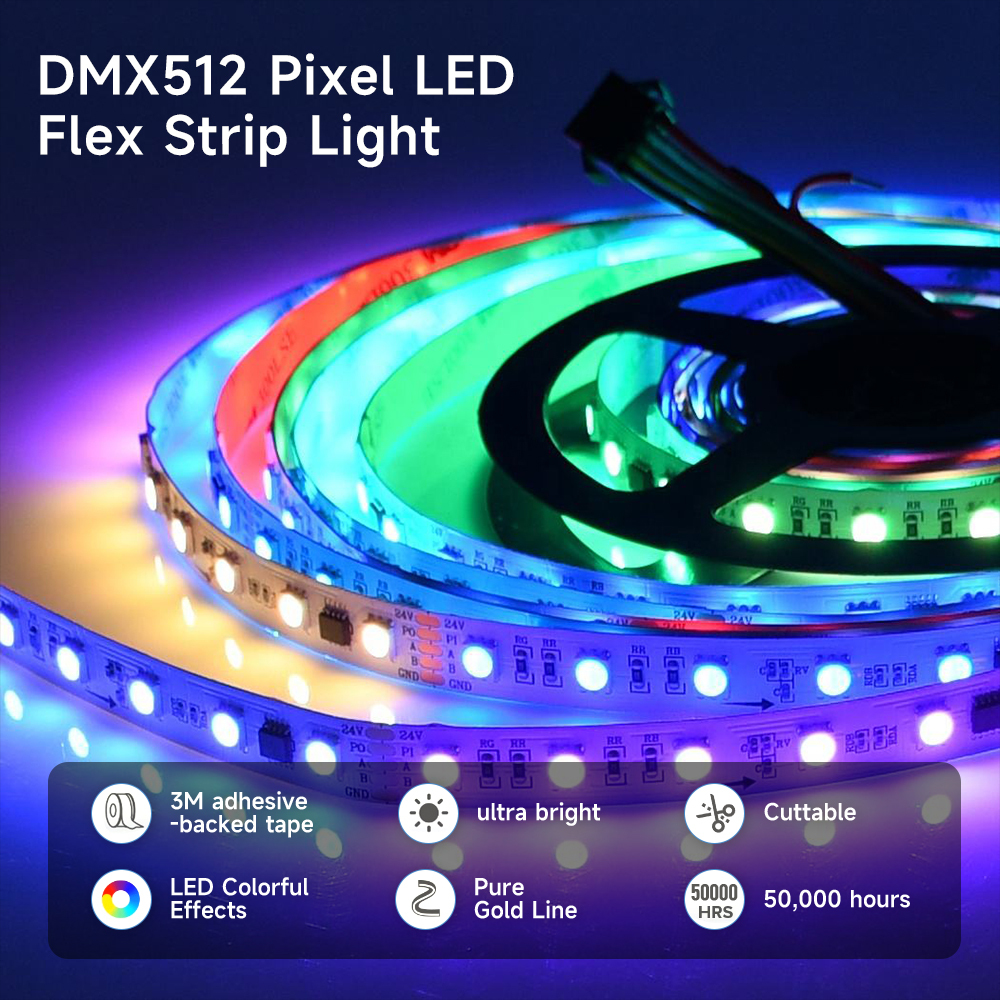 RGB Pixel LED Strip Programmable Clubs Decoration Light RGB IC Full Color DMX 512 Addressable LED Strip