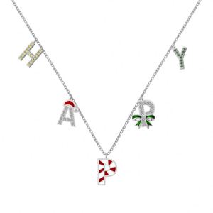 Collier pendentif alphabet en zircon, bijoux fins tendance Dylam 2024, argent S925, joyeux nouvel an, joyeux Noël - Product Image 1