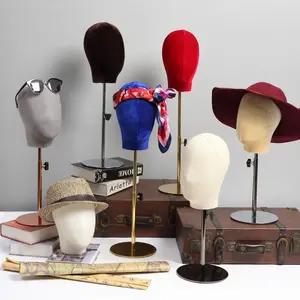 制作帽子帽子展示帆布软木块人体模型，黑色圆形底座头，用于帽子假发饰品