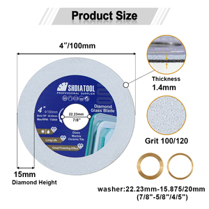 <span class=keywords><strong>Disco</strong></span> da Taglio Super Sottile 3/4/4.5/5'' per Vetro, Lama Diamantata per Taglio Piastrelle, Cristalli, Bottiglie, Ceramica con Smerigliatrice Angolare - Product Image 4