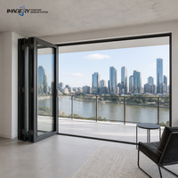 Porte pliante en aluminium sur mesure avec verre trempé multi-panneaux, gain de place pour cloison de bureau ou salle de réunion