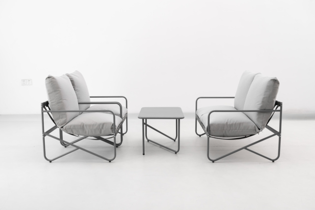 Minimalist Geometric Metal Frame Outdoor Sofa Set, Soft Cushioned Patio Conversation Furniture 4 Pieces