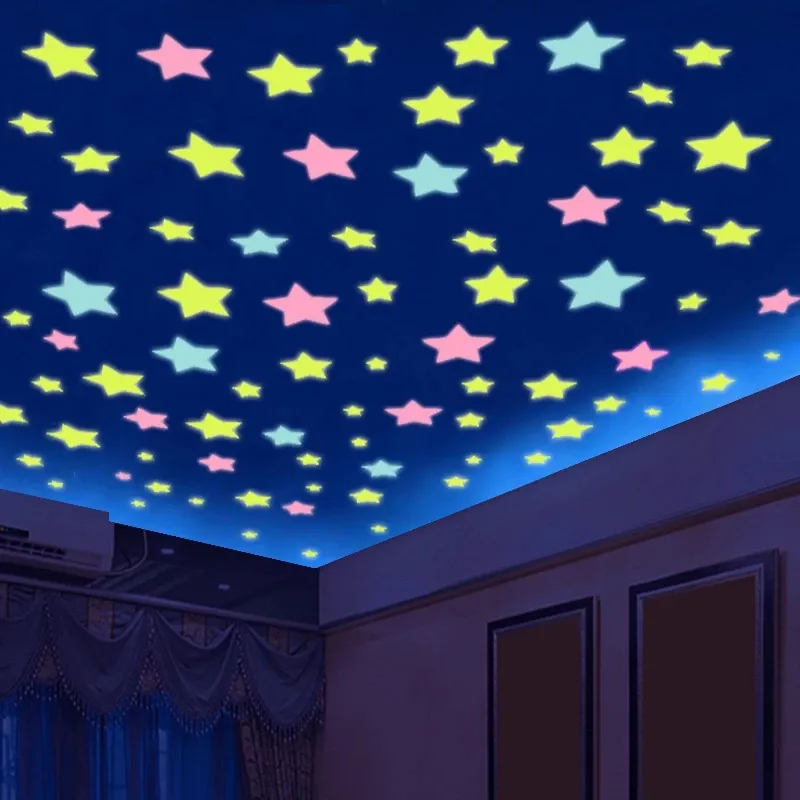 100pcs 3D Stars Glow In The Dark Wall Stickers Luminous Fluorescent Wall Stickers For Kids Baby Room Bedroom Ceiling Home Decor