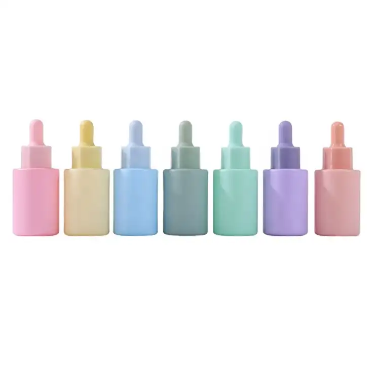 30ml 50ml 60ml 100ml 2oz colorful frosted light purple pink amber clear flat shoulder glass serum essential oil dropper bottles